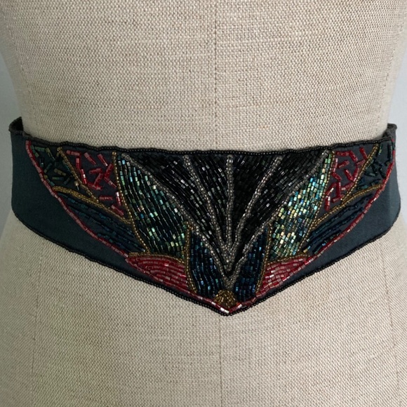 Vintage Black Beaded Belt with Tie Back - Picture 2 of 5